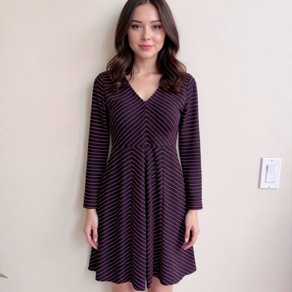 Talbots Black and Pink Striped Long Sleeve Dress - Picture 1 of 13